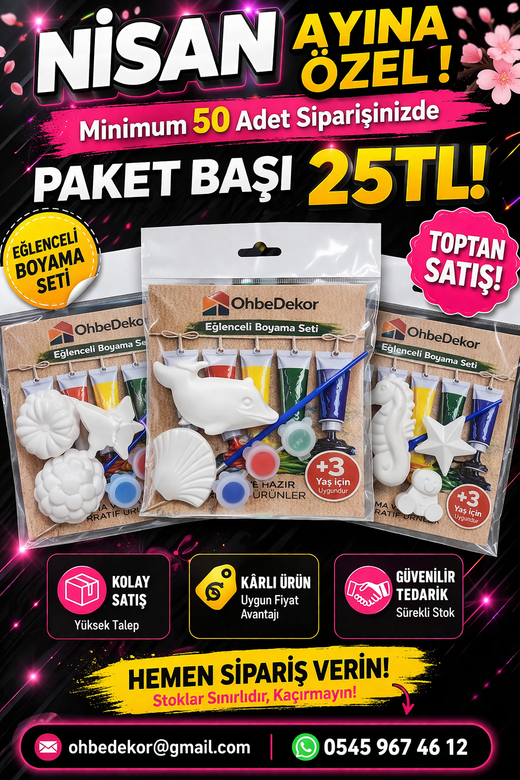 TOPTAN Boyanabilir Alçı Figür Seti 3’lü – Çocuk Boyama Hobi Seti – OhbeDekor Hobi Seti – Eğitici Oyuncak